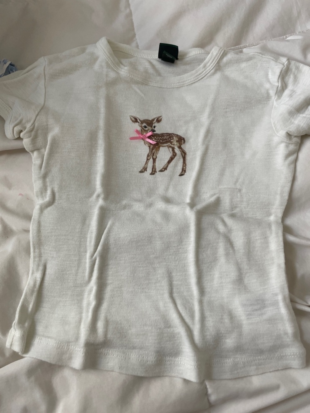 wild fable White Short-Sleeve Tee with Deer Applique and Pink Bow